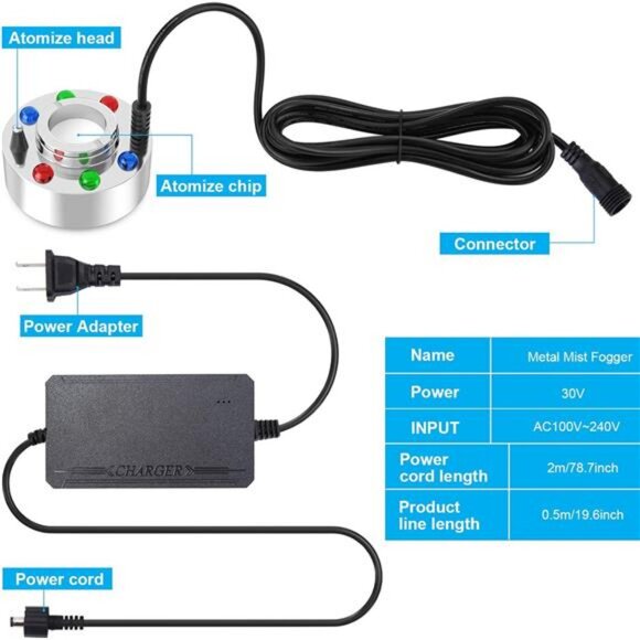 High Power Mist Maker, 1500ML/H Large Volume Mist Fogger with 6 LED Light Fog - Picture 7 of 8